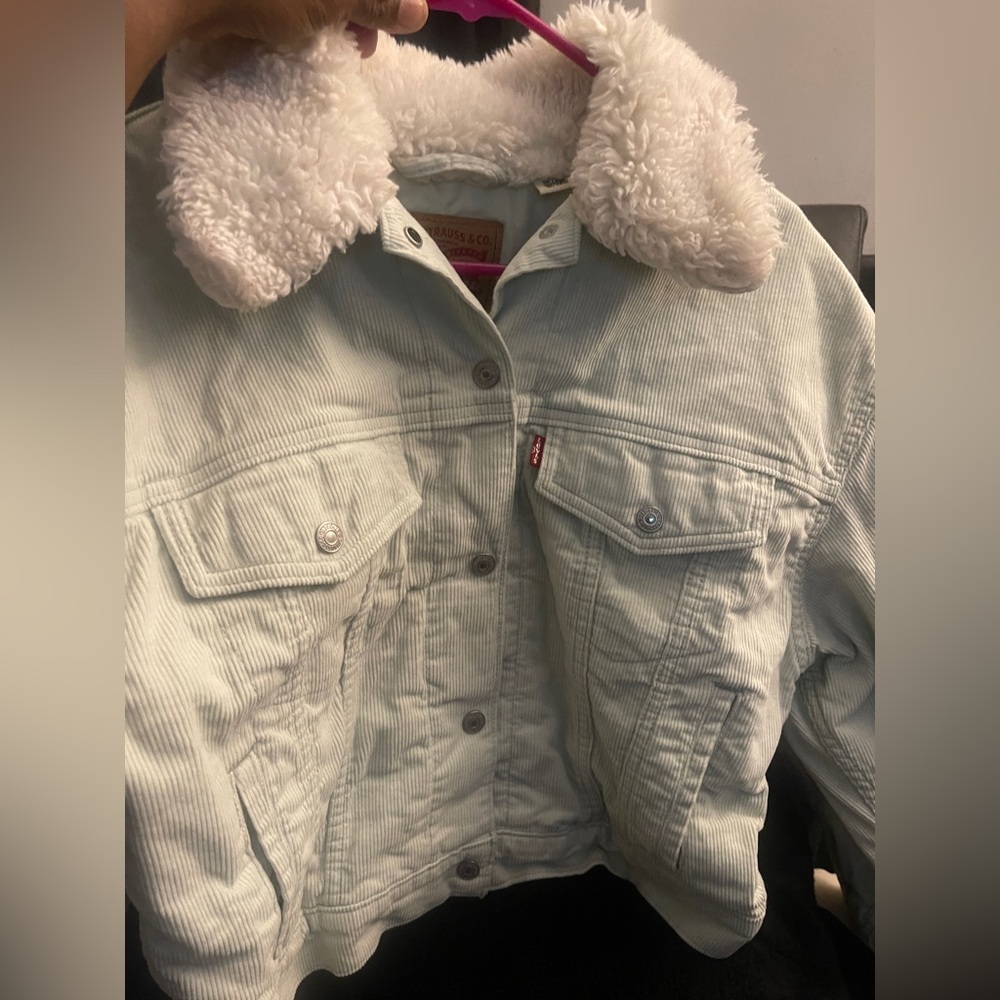 Levi's Women’s Mint Green Corduroy Jacket with Cream Sherpa Collar Size Small